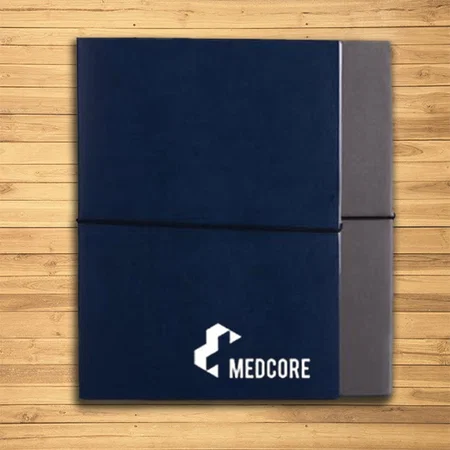 Blue & Grey Customized Double Side Folding Notebook with Elastic Fastener | Tear off Pages | 240 Writing Pages