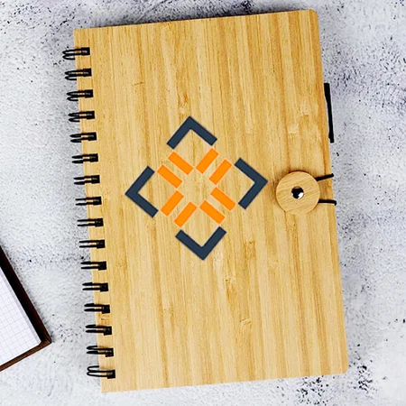 Light Brown Customized Wiro bamboo notebook cover with elastic band