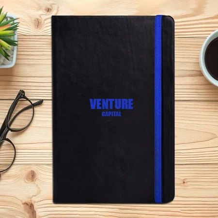 Blue Customized Notebook with Memorandum & Hard Bound Cover | Elastic Band and Ribbon | Logo Matches Band Color