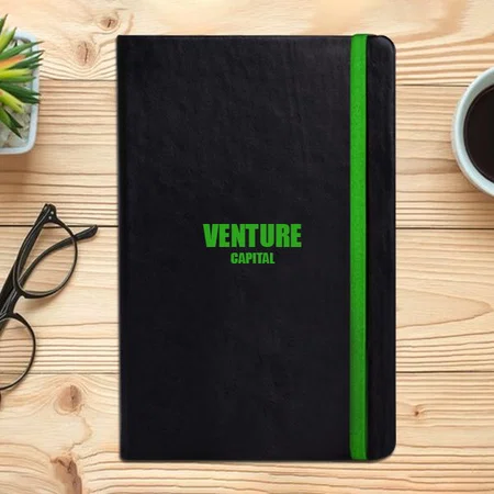 Green Customized Notebook with Memorandum & Hard Bound Cover | Elastic Band and Ribbon | Logo Matches Band Color