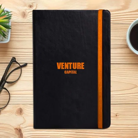 Orange Customized Notebook with Memorandum & Hard Bound Cover | Elastic Band and Ribbon | Logo Matches Band Color