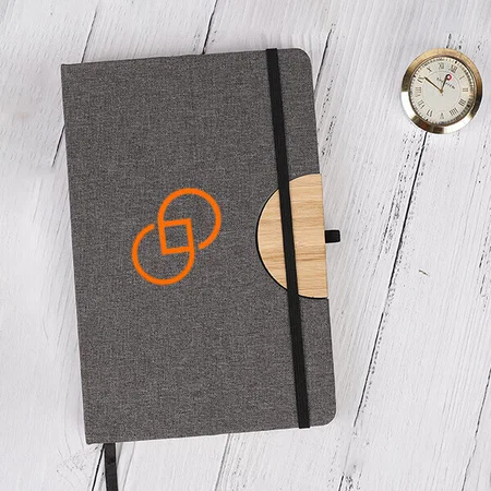 Grey Customized D style Bamboo notebook with Phone stand and Elastic fastener