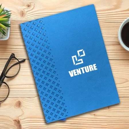 Blue Customized Diamond A5 Notebook with Memorandum & Bookmark Ribbon