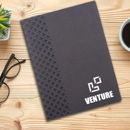 Grey Customized Diamond A5 Notebook with Memorandum & Bookmark Ribbon