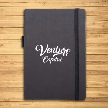 Grey Customized A5 Notebook with Pen Slot | Two Tone finish | With memorandum, Fastener & Bookmark Ribbon