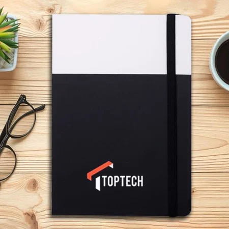 Black & White Customized Two Tone A5 Notebook with Fastener | With Memorandum & Bookmark Ribbon