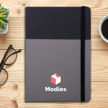 Black & Grey Customized Two Tone A5 Notebook with Fastener | With Memorandum & Bookmark Ribbon