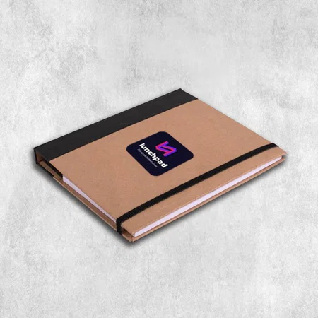 Brown Customized Eco Notebook with Eco Pen, Wooden Ruler and Sticky Notes