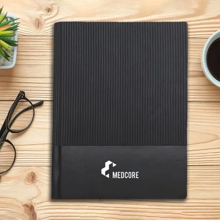 Black Customized Soft Feel PU Notebook | A5 Size | With Memorandum & Bookmark Ribbon