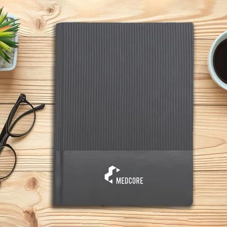 Grey Customized Soft Feel PU Notebook | A5 Size | With Memorandum & Bookmark Ribbon