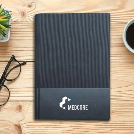 Navy Blue Customized Soft Feel PU Notebook | A5 Size | With Memorandum & Bookmark Ribbon