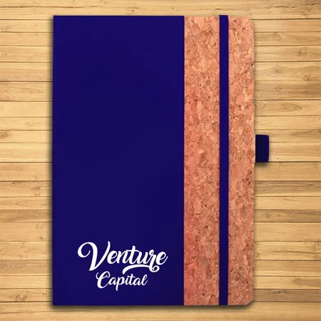 Blue Customized PU Cork Notebook with Elastic Fastener | 160 inner pages