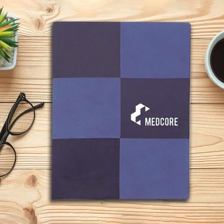 Blue Customized Checkered 2 Tone Notebook with Bookmark Ribbon