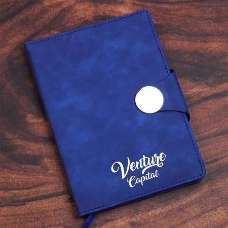 Blue Customized A5 Notebook with Round Magnetic Flap & Bookmark Ribbon