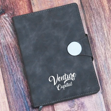 Grey Customized A5 Notebook with Round Magnetic Flap & Bookmark Ribbon