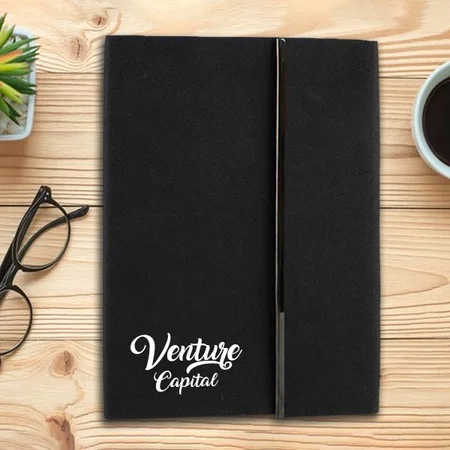 Black Customized 3 Fold Notebook with Long Metal Edge
