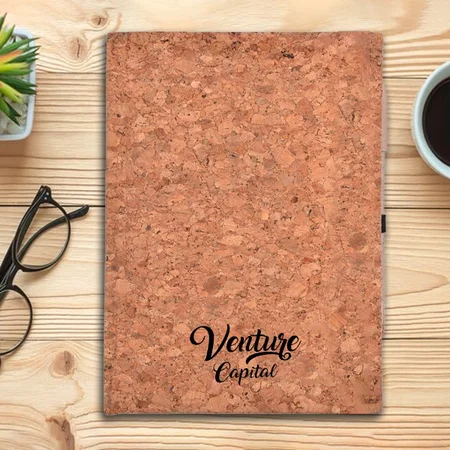 Brown Customized Cork Wiro Notebook with Document Holder, Sticky Pads and Cork Pen | A5 size