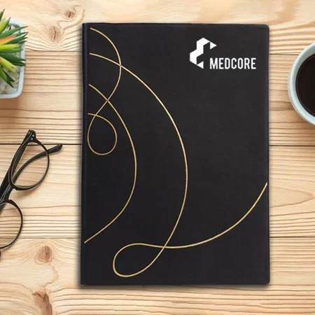 Black Customized A5 Business Notebook with Golden Cursive Design