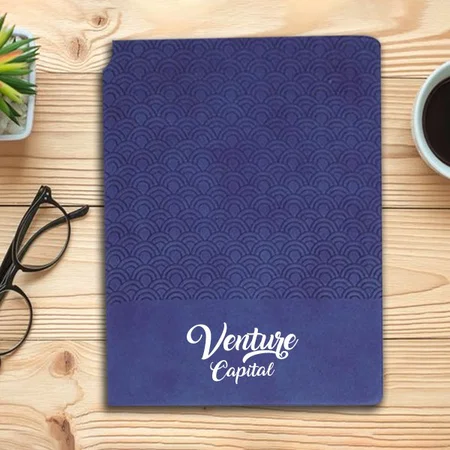 Blue Customized A5 Notebook with Pen Holder Slot and Bookmark Ribbon with Metal Clip