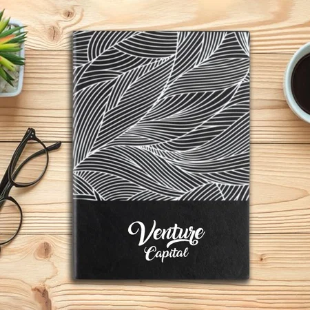 Black Customized Leaf A5 Notebook with Memorandum and Bookmark Ribbon