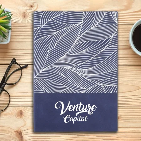 Navy Blue Customized Leaf A5 Notebook with Memorandum and Bookmark Ribbon