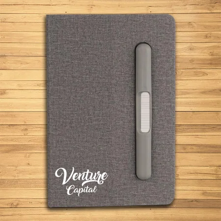 Grey Customized A5 Notebook with Hard Pen Slot and Folding Cover Phone Stand