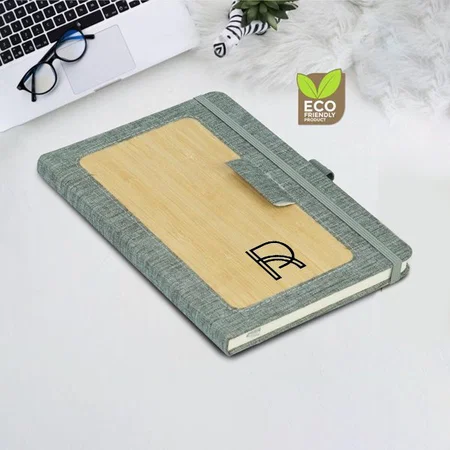 Grey Customized Bamboo Notebook with Recycled RPET PU | 192 Writing Sheets | Eco Friendly