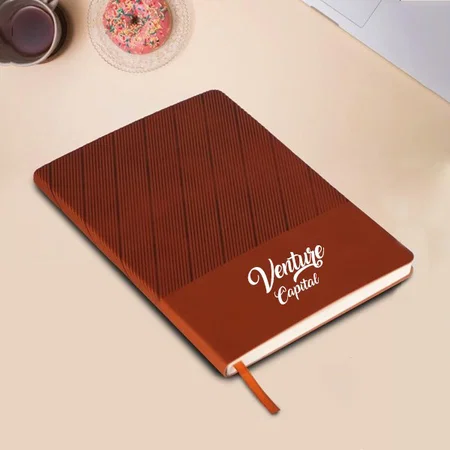 Brown Customized Slant A5 Notebook with Memorandum and Bookmark Ribbon