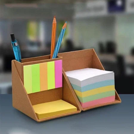 Brown Customized Folding Paper Cube (with memo pad and tumbler)