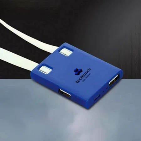 Blue Customized USB Hub With Detachable Cable (iOS, Micro, Type C) | 3 USB Ports
