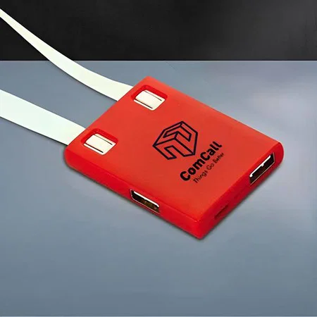 Red Customized USB Hub With Detachable Cable (iOS, Micro, Type C) | 3 USB Ports