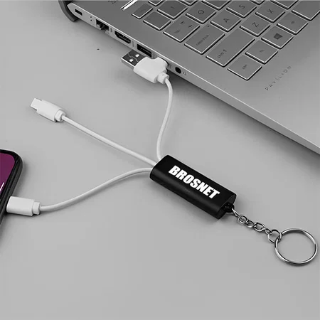 Black Customized Keychain With All in 1 Charging Cable