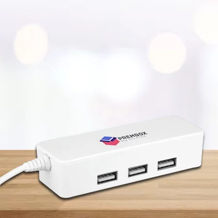 White Customized USB Hub With 4 USB Outputs | Type C Output Port | 1 mtr Cable
