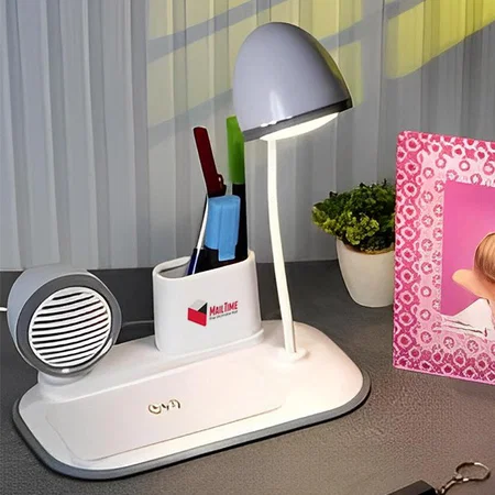 White Customized Dimmer LED Lamp with Bluetooth Speaker & 15W Wireless Charger