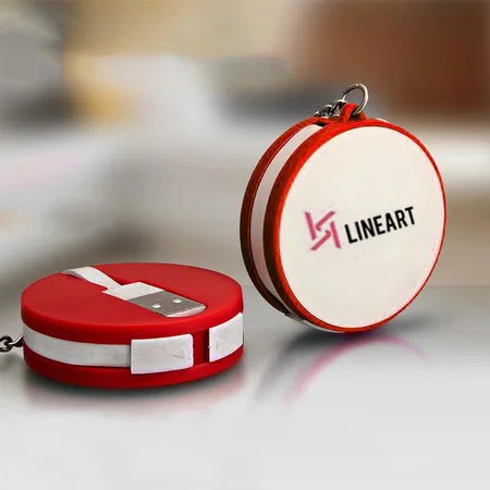 Red Customized Round Data Cable with Keyring (For Android / Windows / IPhone)