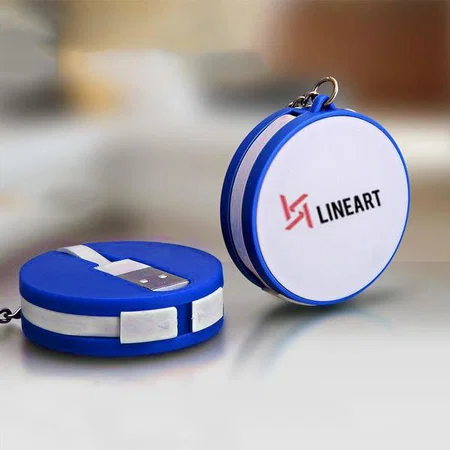Blue Customized Round Data Cable with Keyring (For Android / Windows / IPhone)