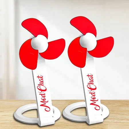 Red Customized Folding Table USB Fan with Safety Blades and USB Cable
