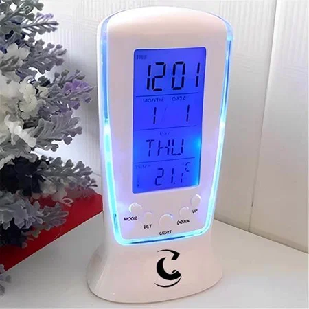 White Customized Backlit Table Clock with Digital Display