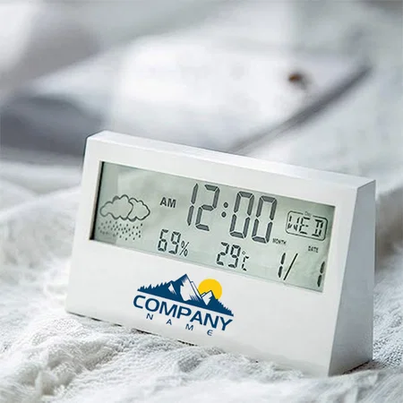 White customized sharp weather station clock with backlight