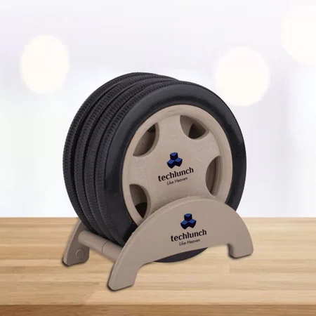 Brown Customized Reversible Tyre Shape Coaster Set With Stand (4 pcs)