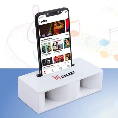 White Customized Mobile Stand With Music Amplifier for Smartphones | Universal Design