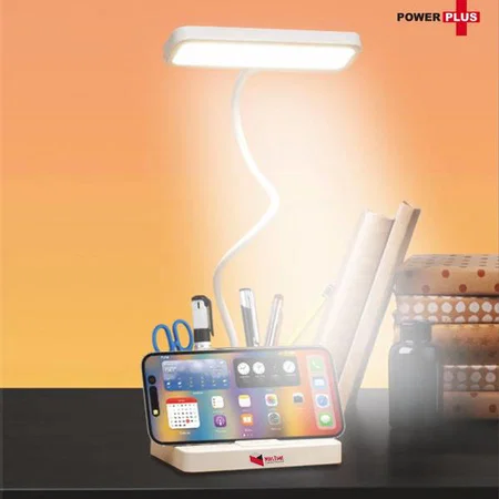 White Customized Rechargeable Lamp with Tumbler | Spacious Multi Compartment Stationery Holder