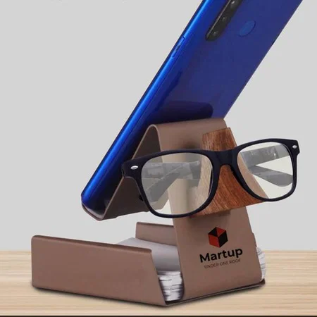 Brown Customized Metal Phone Stand with Writing Pad & Spectacle Holder | 200 Writing Sheets | Perfect for Glasses & Goggles