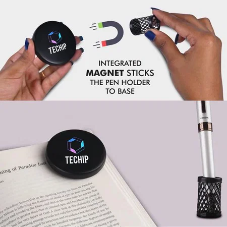 Black Customized Metal Paperweight with Magnetic Pen Stand