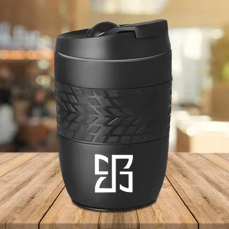 Black Customized Stainless Steel Magic Coffee Mug (300 ml approx) | Spill Free Design
