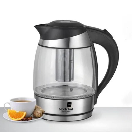 Black Customized Glass Kettle With Tea Infuser Basket