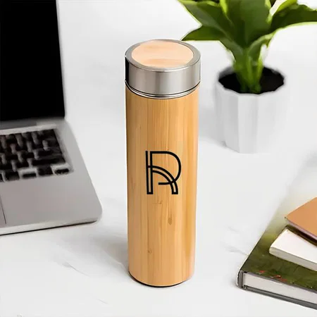 Customized Stainless Steel Bamboo Vacuum Flask with Tea Strainer | Capacity 400 ml approx
