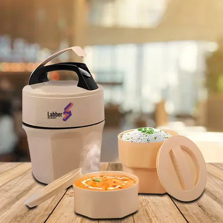 Brown Customized 3 Plastic Container Lunch Box With Spoon | Made From Eco Friendly Material | 100% Recyclable