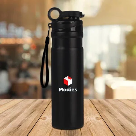 Black Customized Insulated Steel Bottle | Flip Top Cap with Easy Carry Slot | 500 ml approx