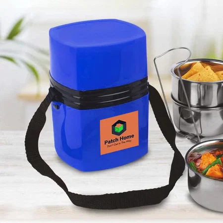 Blue Customized Mega Steel Lunch Box- 3 Stainless Steel Containers with Lifter